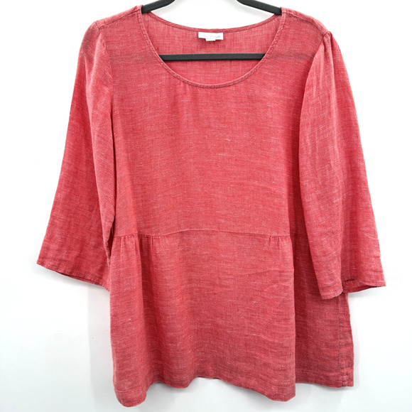 J. Jill Love Linen Peplum Blouse Top Sz M Pink Relaxed Lagenlook Beachy Casual - Picture 1 of 9